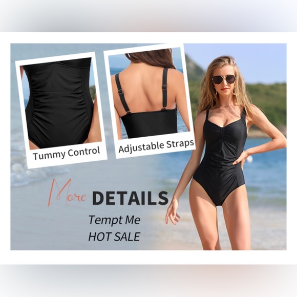 Tempt Me Women Ruched Slimming One Piece Swimsuits Tummy Control Size Large - Picture 15 of 15